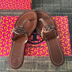 Brown Tory Burch Flat Thong Sandals